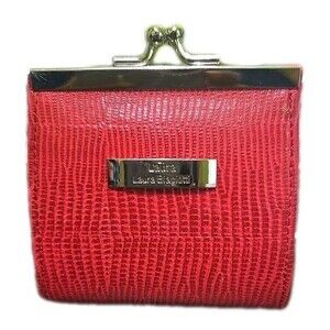 Laura Biagiotti Red Lizard Embossed Genuine Leather Coin Purse Wallet Italy Vtg